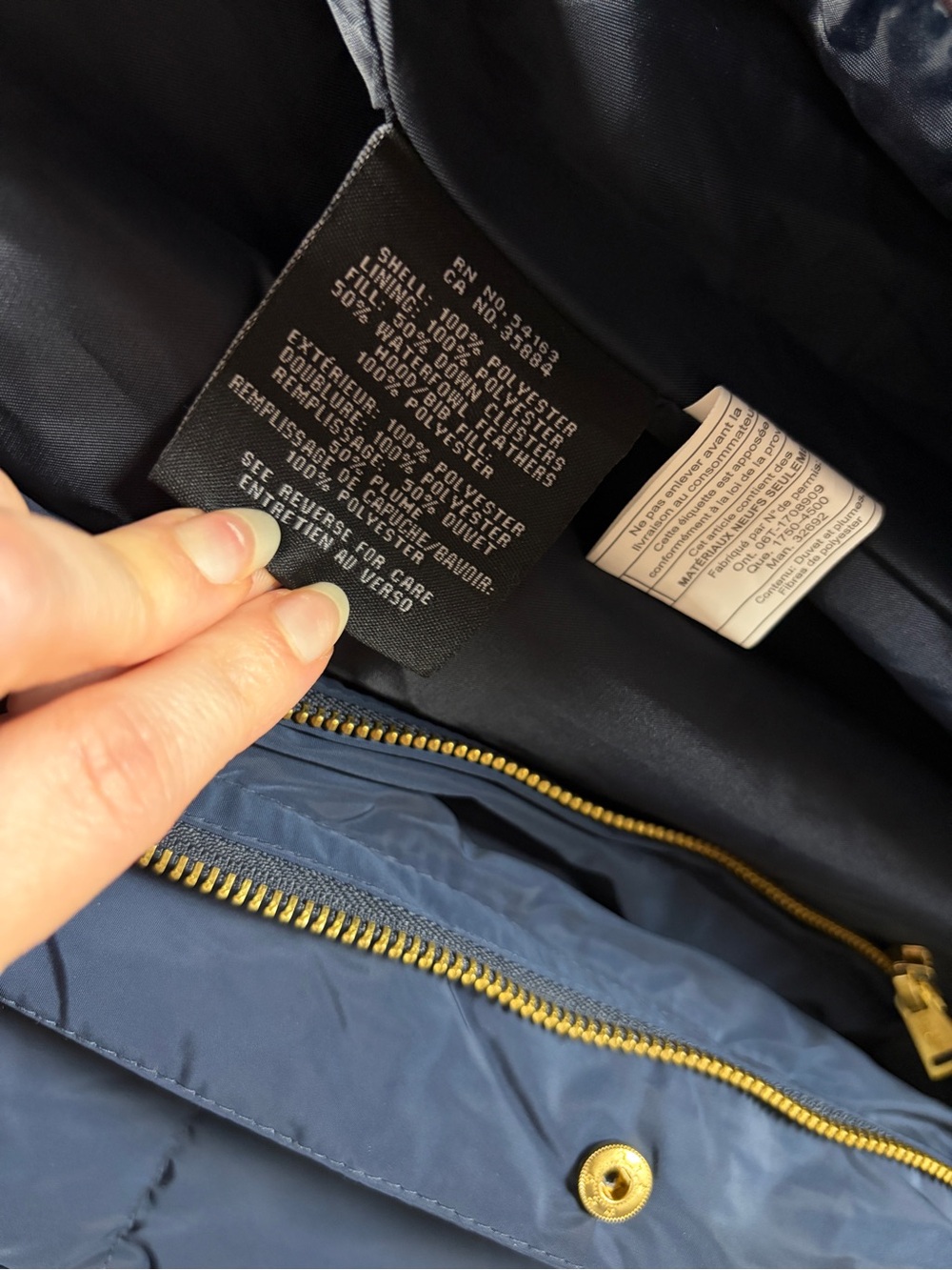 Cole Haan Navy Quilted Down/Feather Hooded Maxi Puffer Coat Medium - Picture 8 of 8